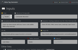 Input fields for meta tags. Also includes using an emoji which is visible on social media platforms.