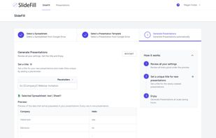 SlideFill step 3: check all of your settings and confirm all is correct