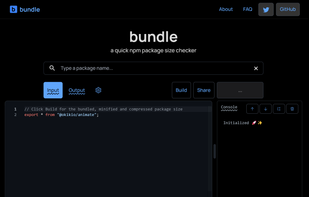 Screenshot of bundlejs's homepage.