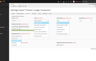 The TYPO3 v9 backend while editing a content with some dropdown menu opened as a sample to show the options.