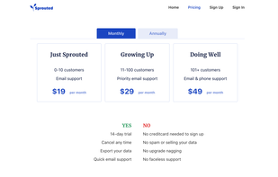 Pricing page