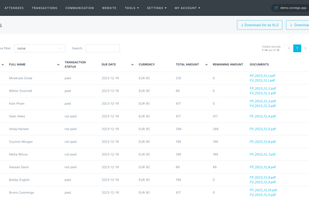 Event Manager's Panel - Transactions List