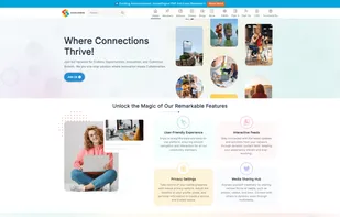 This image showcases the homepage of a SocialEngine community platform, highlighting its features, services, and user engagement opportunities.