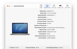 MachineProfile displays your Mac's technical profile information within a single window. ?