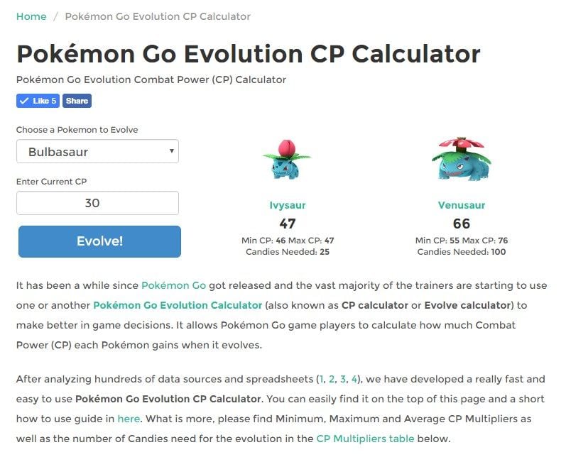 Pokemon GO Evolution/CP Calculator