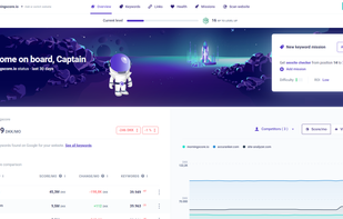 Inside the app: The overview that shows highligths of your websites performance on Google and comparison with competitors
