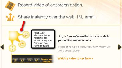 The "Jing Sun" Button for a quick Capture - Always ready at the top of the desktop