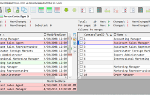 Compare and merge records for the given table/view
