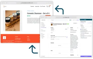 Stripe product listing and GoCart website editor making changes to a product.