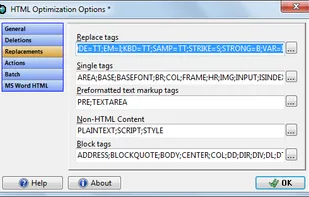 Optimization Options Dialog, Replacements Tab