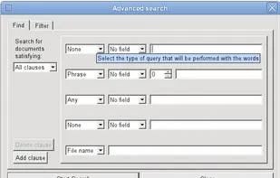The two tabs in the advanced search dialog