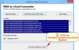 Now Click on Convert Contacts to vCard button to Start the Process