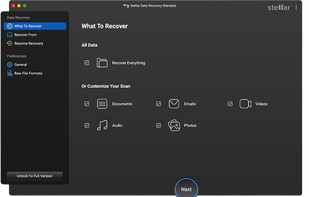 Select custom file types and choose a storage drive.