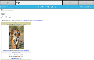 displaying Wikipedia and Wiktionary articles in inbuilt browser with zooming, reading out the selected text and sites navigation capabilities