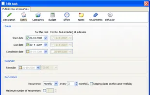 Task editor with recurring task (release 0.71.2 on Windows XP)