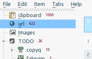 Tabs in tree with icons and item counter