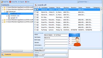Software preview all contacts stored in PST file