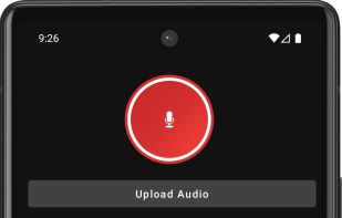 The record page of the SmartStow app, showing the Start Recording and Upload Audio buttons
