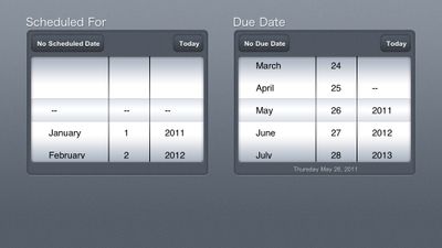 Tablet edit screen - Dates