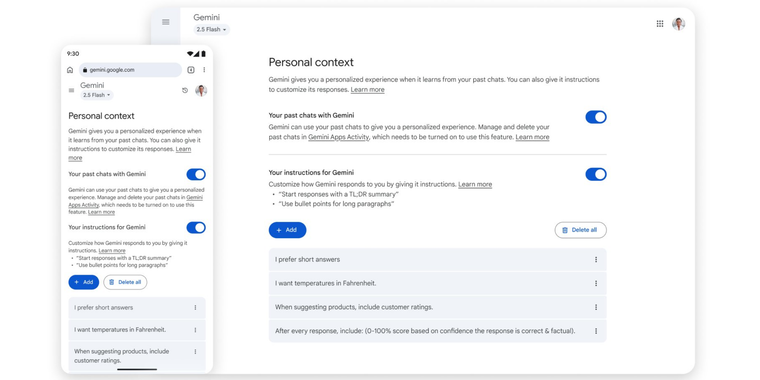 Google Gemini introduces conversation learning and Temporary Chat image