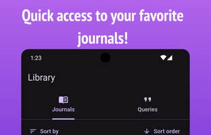 Screenshot showing the library screen and the journals view.