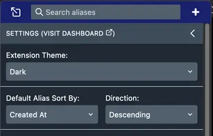 Settings for the extension