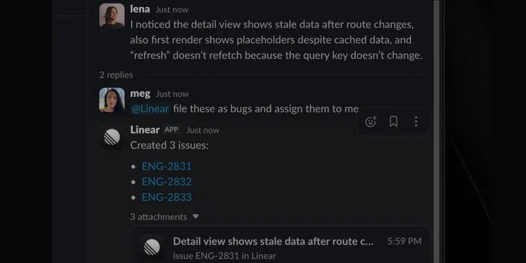 Linear agent for Slack enables issue creation from conversations image
