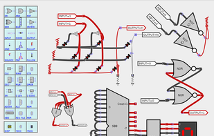 Drag and drop digital components, transistors, etc. Create anything from diode or transistor based logic circuits to central processors or microcontrollers.