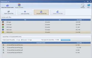 Hide data into carrier audio file. Screenshot 2