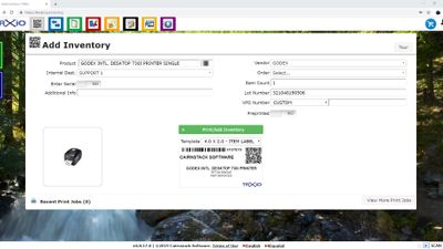 import inventory with a UPC scan.  Enter the quantity and print labels.  includes multiple  Serial number per item support.  