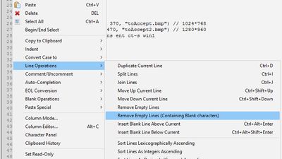 Edit menu and line operations
