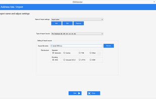 Import of addreses from various kind of files or databases