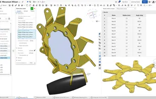 Creating an advanced 3D sheet metal part, including the simultaneous sheet metal flat pattern and bend table.