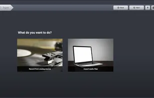 The start page of the wizard style user interface in AudioLava 2.