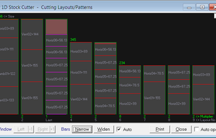 The Image Page presents a visual illustration of the resulting layouts (cutting patterns) in an intuitive and adjustable format. You may arrange both Task and Image pages on the screen, modify task initial data, and repeat solver runs without closing Image page – it will follow the new solutions immediately.
