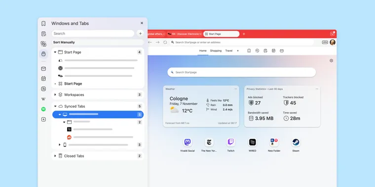 Vivaldi 7.7 brings cross-device tab access, unified start page, and performance controls image