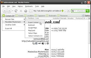 Take actions based on embedded Microformats (here: Export contact to vCard with Firefox addon 'Operator')