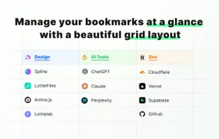 Manage your bookmarks and notes at a glance with a beautiful grid layout.