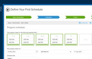 Camp setup tool: helps you set up your camp and define multiple week schedules.