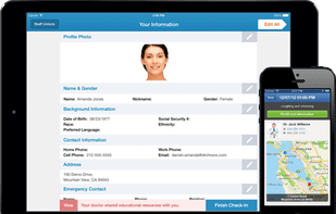 iPad/iPhone patient check-in interface.