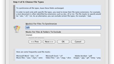 Step 4 sets up file inclusions and exclusions by type.