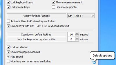 keyfreeze menu

You can customize settings by selecting ‘Options’. There you can change the lock/unlock keyboard shortcut, disable sounds and popup windows, allow mouse movement, and other settings.