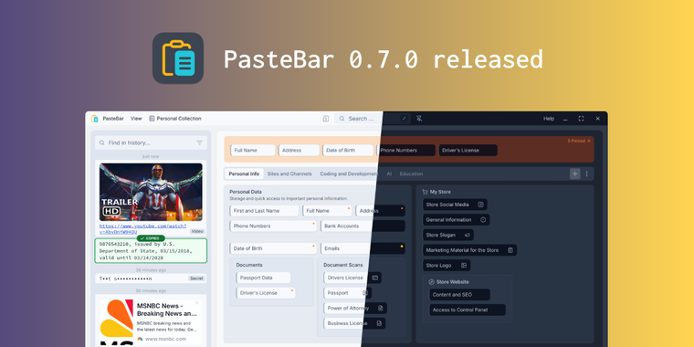 Clipboard manager PasteBar releases v0.7 with protected collections & custom data location image