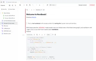 Workspace with a nerdbook file opened (Allows markdown, runnable code and image/tables)