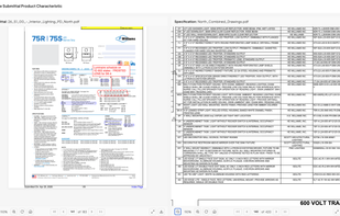 This shows the side-by-side comparison of the submittal against the plans and specs.