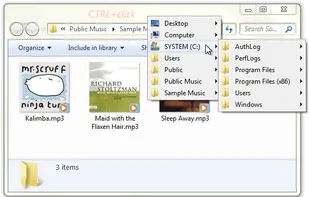 Titlebar Menus allows you to access the parent-to-child folder hierarchy.