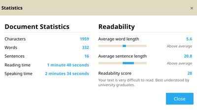 Writing and readability statistics