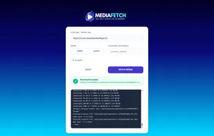 MediaFetch UI with logs and auto-generated file link.