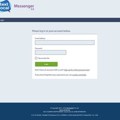 The login page for Textlocal Messenger.