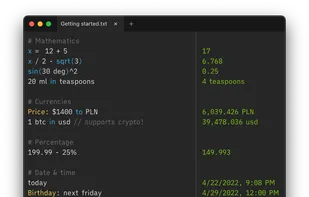 Main screen of the apps allows you to input expressions on the left, and receive their results on the right.